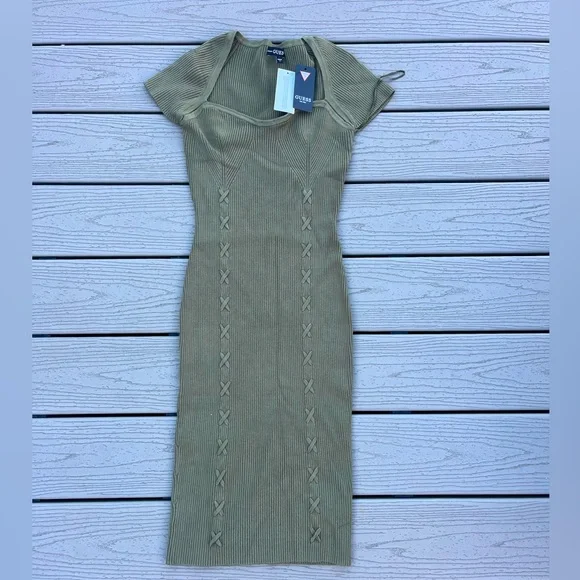guess olive green dress Guess Cargo Olive Green Fitted Mini Dress Size 4 – The Photo Fashionista main image 0